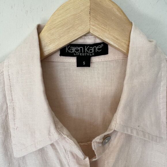 Karen Kane 100%  linen long sleeve blouse button up Pale Pink SZ Small - Picture 2 of 6